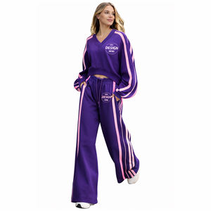 Conjunto Deportivo de 2 Piezas para Mujer, Sudadera con Cuello en V y Pantalones Anchos, Ropa Casual de Calle, Ropa de Salón, Logotipo Personalizado, OEM, Venta al Por Mayor 2026 - Product Image 4