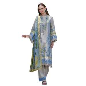 Robe Salwar Kameez décontractée pour femmes musulmanes, en coton pur, avec dentelle brodée violette et boutons, style pakistanais, pour l'été - Product Image 1