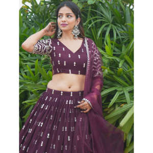 Atractivo Vino Lentejuelas Georgette Compromiso Desgaste Lehenga Choli - Product Image 5