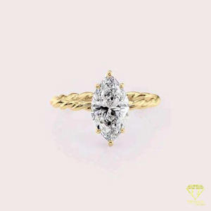 Bague de fiançailles en or blanc torsadé avec pierre de laboratoire taille marquise, solitaire, style vintage, pour mariage ou promesse - Product Image 2