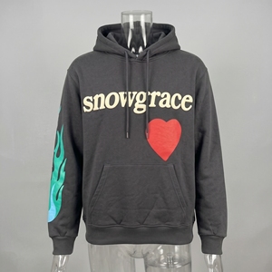 Snowgrace Black Hooded <b>Sweatshirt</b> Oversized Fit Front <b>Heart</b> Print Regular Sleeve Men Casual Autumn Wear - Product Image 3