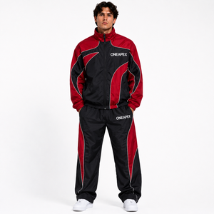 Red Black Windbreaker Tracksuit Set Two Piece Sportswear Jacket <b>Pants</b> Training Running Casual Matching Outfit Wholesale - Product Image 1