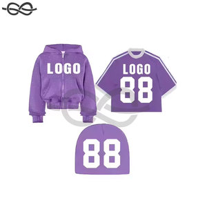 Sudaderas con capucha premium de peso pesado con cremallera y gorras de estilo urbano, camisetas holgadas de moda, chándales de algodón suave con estampado de pedrería lavado. - Product Image 4