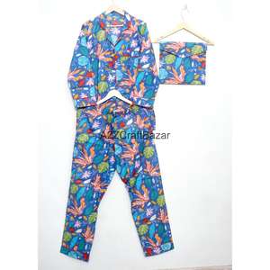 Conjunto de Pijama para Dama de Honor, 100% Algodón, Suave, Transpirable, de Secado Rápido, con Estampado Floral, Estilo Indio, Largo, Mangas Largas, Cintura Elástica - Product Image 3