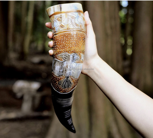 Cuerno para Beber Nórdico, Diseño Tallado con Flores y Logotipo Vikingo, Auténtico, Ecológico, Seguro para Alimentos, Sin Fugas, para Cerveza - Product Image 2