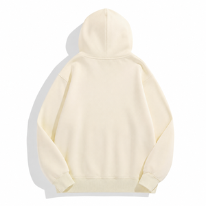 Sudadera con Capucha Unisex Color Crema, Corte Holgado, Color Sólido, Informal, Felpa Francesa, con Bolsillo Delantero, para Otoño - Product Image 4