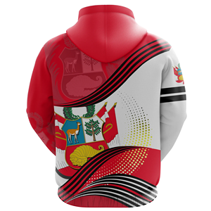 Women's Peru Flag Crest Print Hoodie Red <b>White</b> Pullover <b>Sweatshirt</b> with Pocket - Product Image 4