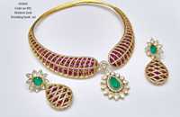 Parure de bijoux ethniques plaqués or avec rubis, collier et boucles d'oreilles en filigrane, accessoires de mode étincelants pour femmes, pour mariage et soirée