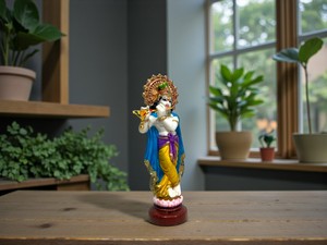 Nirmala Handicrafts - Estatua de Resina Hecha a Mano del Dios Krishna con Flauta, Corona de Pavo Real, Acabado Tradicional Colorido de Rajasthan para el Hogar - Product Image 2