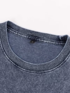 T-shirt en jean tricoté surdimensionné pour homme, manches courtes, délavage acide, 100 % coton, col rond, couleur unie, respirant, 230 g, poche avant - Product Image 3