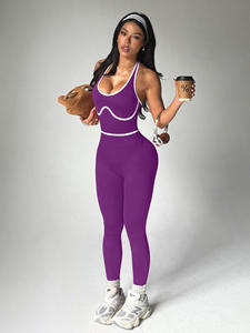 Traje de yoga deportivo sexy con contraste para mujer, mono de fitness transpirable con efecto melocotón para correr - Product Image 4