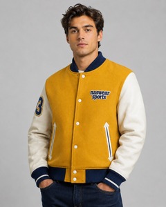 Unique Design Men Classic Wool Varsity <b>Jacket</b> for men Wholesale price Breathable Men varsity <b>Jacket</b> With <b>Leather</b> Sleeves - Product Image 4