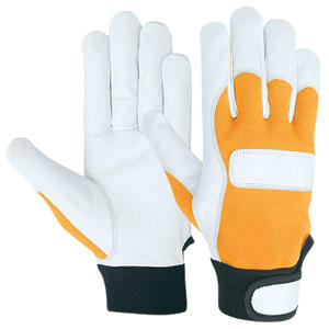 Gants de travail pour mécaniciens en cuir de chèvre grainé de qualité supérieure, avec paume et dos interlockés, non doublés, à manchette à fermeture. - Product Image 4