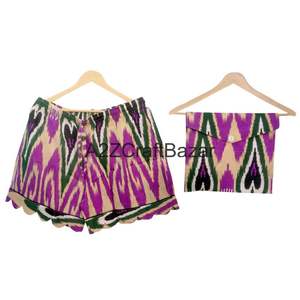 Ensemble de pyjama en coton 100% pur, élégant, romantique, classique, vintage, imprimé à la main, pour l'hiver, l'été, les vacances, avec short kangourou - Product Image 5