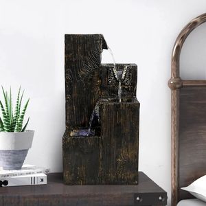Fuente de Agua Decorativa de Interior de 15.7 Pulgadas con Base de Madera Artificial de Poliresina y Luz LED para Hogar u Oficina - Product Image 3