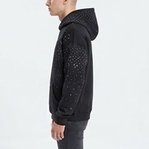 High Custom New Men's <b>Black</b> Glitter Dot Print Hooded Sweatshirt Regular Fit Casual Autumn Wear Fleece Knitted <b>Hoodie</b> with Pocket - Product Image 3