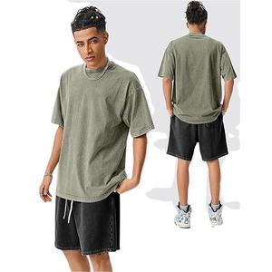High Street Distressed Washed Breathable Cotton Casual Men Trendy Summer <b>Knitted</b> Streetwear Oversized V-neck T-Shirt Shorts <b>Set</b> - Product Image 4
