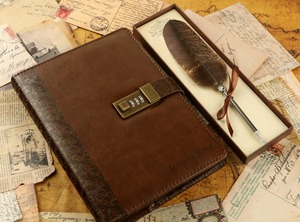 Carnet de voyage A5 en cuir rigide avec serrure, rechargeable, avec stylo plume, 100 feuilles, édition cadeau - Product Image 2