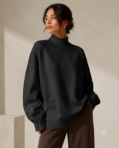 Cotton Fleece Fashion <b>Top</b> Women's Oversized Mockneck Sweatshirt Comfortable <b>Long</b> <b>Sleeve</b> Casual Lifestyle Apparel - Product Image 1