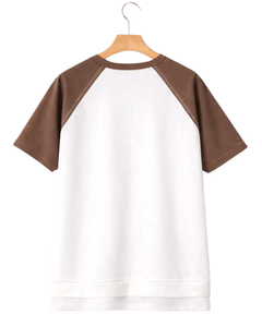 Camiseta Henley de Manga Corta para Mujer, Blanca y Marrón, Mezcla de Algodón, Estilo Casual de Verano, Cómoda, Moderna y Ligera - Product Image 2
