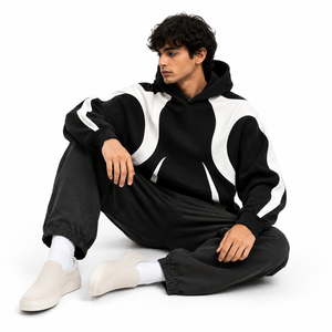 Sweat-shirt personnalisé élégant pour homme, en molleton, à empiècements contrastants, manches raglan, coupe oversize décontractée, pour l'achat B2B aux États-Unis - Product Image 3
