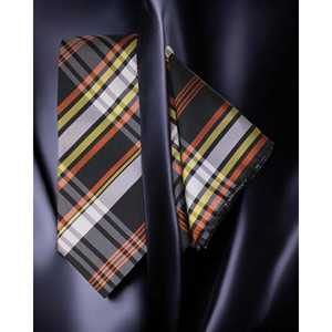 Conjunto de corbata étnica a cuadros naranja y negra - Product Image 4