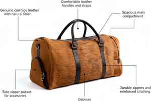 Bolsa de Viaje de Piel Auténtica con Cierre de Cremallera, Estilo Vintage, Hecha a Mano, para Fin de Semana, LHODB-0116 - Product Image 5