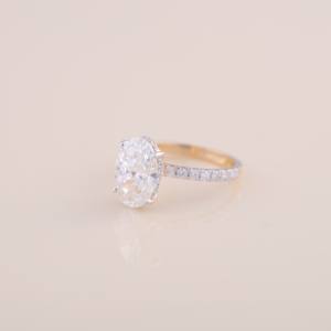 IGI Certified Oval Cut Lab Grown Diamond Engagement & Wedding Ring with Pavé Band in <b>Solid</b> 925 Sterling <b>Silver</b> - Product Image 2