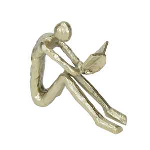 Gold Plated Figurine Reading Person Handmade Contemporary Art Sculpture Tabletop Ornament for Living Room - Product Image 3