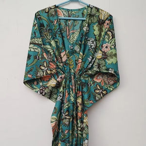 Vestido Kaftán Informal de Verano con Estampado Floral Tropical, sin Mangas, de Algodón, para Mujer, Ropa de Playa, Ropa de Estar por Casa, Textil Naaz - Product Image 1