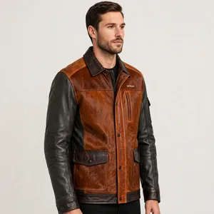 Veste en cuir PU pour homme, couleur personnalisée, style sportif, design patchwork, coupe classique, imperméable, logo sur le devant, pour l'hiver - Product Image 3
