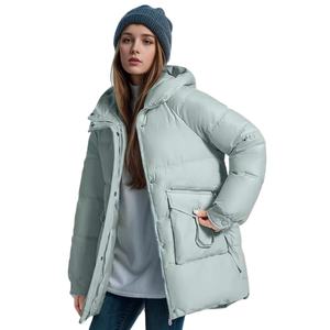 Chaqueta de cuello de bufanda de Invierno para mujer, abrigos de algodón de burbujas sueltos sólidos gruesos y cálidos, Parkas acolchadas negras para mujer, prendas de vestir informales - Product Image 3