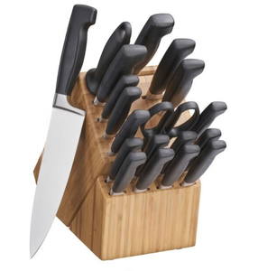 Ensemble de couteaux de cuisine marron avec bloc de rangement, manches noirs, lames argentées et ciseaux pour trancher et couper le pain, les fruits et les légumes - Product Image 6