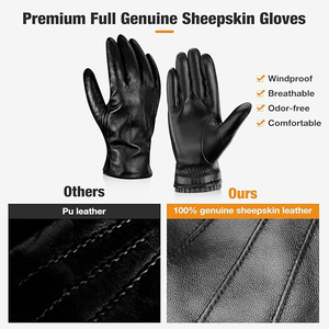 <b>Womens</b> Fashion <b>Leather</b> <b>Gloves</b> With Knitted Ribbed Cuff And Warm Fleece Lining <b>For</b> Winter Everyday Wear - Product Image 2