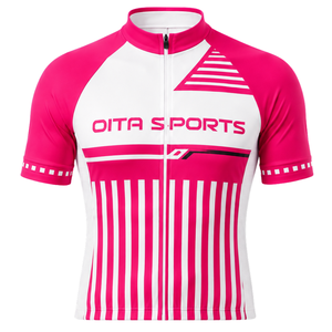 Maillot de Ciclismo Rosa Intenso y Blanco de Manga Corta con Cremallera Completa, Transpirable, de Secado Rápido, Ligero, para Ciclismo de Carreras - Product Image 1