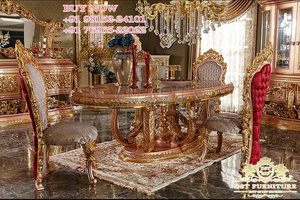 Classic Carved White Gold Dining Table Set Gold & White Double Shade 8 Seater Dining Set Luxury Cross Legged Dining Chair Table - Product Image 5