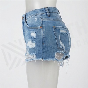 Womens High Waist Elastic <b>Denim</b> Shorts Sporty Breathable Summer Customized Color Washed Polyester Nylon <b>Material</b> Apparel - Product Image 3