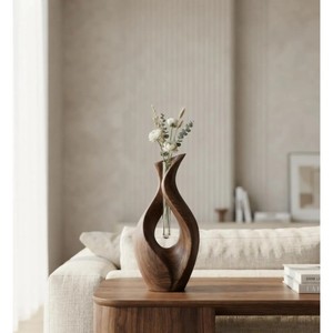 Vase en bois fait main de forme irrégulière, décoration minimaliste pour table, ornement de salon, porte-plantes et fleurs - Product Image 1