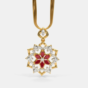 Yellow Gold <b>Ruby</b> Floral Lab Grown Diamond Pendant <b>Necklace</b> - Product Image 6