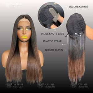 Wholesale 100% Vietnamese Human Hair Wigs Glueless Brown Tip Swiss <b>Lace</b> Front Bone Straight Hair Wigs For <b>Black</b> Women - Product Image 6