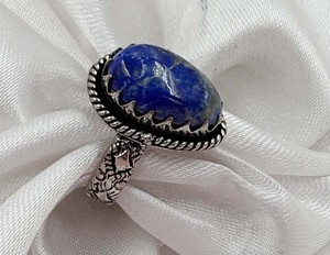 Natural <b>Lapis</b> <b>Lazuli</b> Brass <b>Ring</b> 925 Silver Plated Cut Design Gemstone <b>Ring</b> Designer Blue Gemstone <b>Ring</b> For Women - Product Image 5