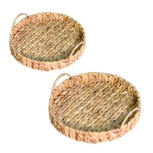 Handcrafted WATER HYACINTH <b>TRAY</b> FRUIT STORAGE BASKET with Metal Frame for Kitchen and Bathroom - Product Image 1