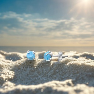 Handmade Classic Style 5-7mm Raw Turquoise <b>Stud</b> Earrings Natural Gemstone Jewelry with Gold and <b>Silver</b> Plating Women's Gift - Product Image 6