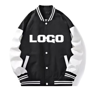 <b>Men's</b> <b>White</b> Varsity <b>Jacket</b> Black Sleeve Letter Print Baseball Style Casual Outwear Autumn Wear - Product Image 1