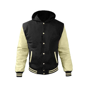 OEM Custom Men's College Letterman Varsity <b>Jacket</b> Black Fleece Genuine <b>Leather</b> Sleeves High Quality Beaded Men <b>Jackets</b> - Product Image 2