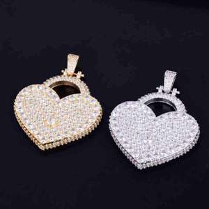 Collar con Colgante de Moissanita en Forma de Corazón, Chapado en Oro de 14k y Plata, con Dijes de Estilo Hiphop - Product Image 3