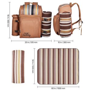 Zaino da Spiaggia e Picnic alla Moda per 4 Persone con Scomparto Termico, Portabottiglie/Stivaletto Vino Staccabile e Luce Integrata - Product Image 4