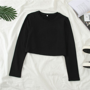 เสื้อยืดครอปแขนยาวผ้าฝ้ายสำหรับผู้หญิงแบบเรียบๆ สั่งทำขายส่งได้ - Product Image 1