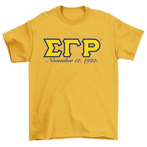 เสื้อยืดพิมพ์ลาย Sigma Gamma Rho วันก่อตั้ง สีทอง แขนสั้น คอกลม สำหรับผู้หญิง ลายกราฟิกสมาคมนักศึกษากรีก แบบสั่งทำพิเศษ - Product Image 1