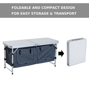 Tavolo da Campeggio Portatile in Alluminio da 47 Pollici, Pieghevole, Argento, con Maniglia e Vano Portaoggetti - Product Image 3